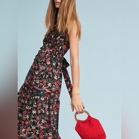 Anthropologie Banjanan Markle Ruffled 100% Silk Maxi Dress Pockets Event Ready L - Picture 9 of 16